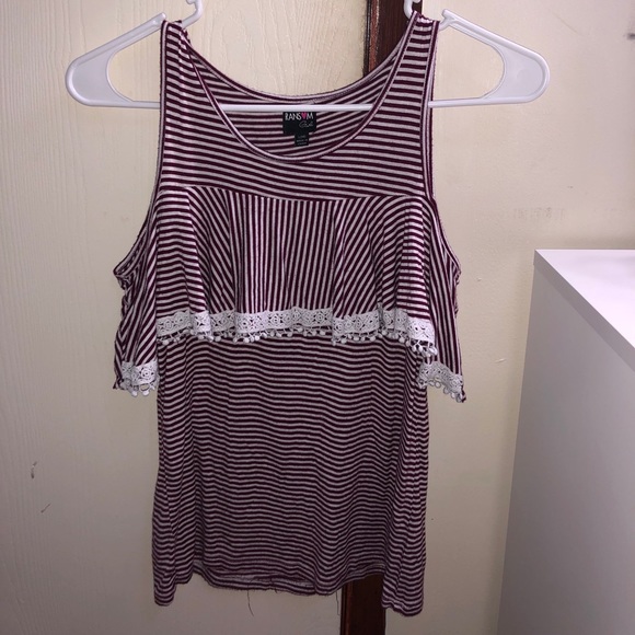 striped cold-shoulder top w/ lace - Picture 5 of 5